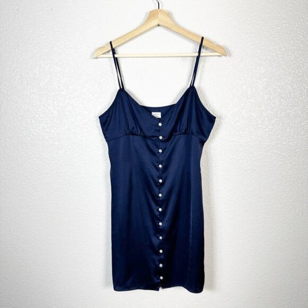 Wilfred by Aritzia Womens Y2K Feminine Bloom Satin Slip Dress‎ in Navy Blue 10